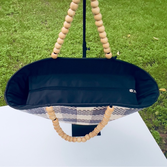 🆕New Woven Straw Bag with Beaded Handles - Picture 5 of 7